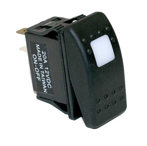 SPST OFF ON 12V DC AMBER Lighted Round Hole Rocker Switch 20A 14V DC Contact 