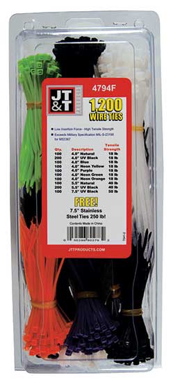 1200 Pcs. Nylon UV Black, Natural & Color Wire Tie Kit