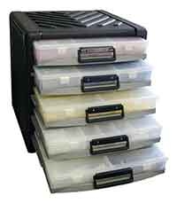 Plastic 5 drawer small parts organizer, complete with wiring products and removable drawers
