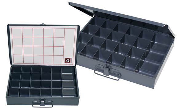 metal storage organizer case, 21 compartment, latch